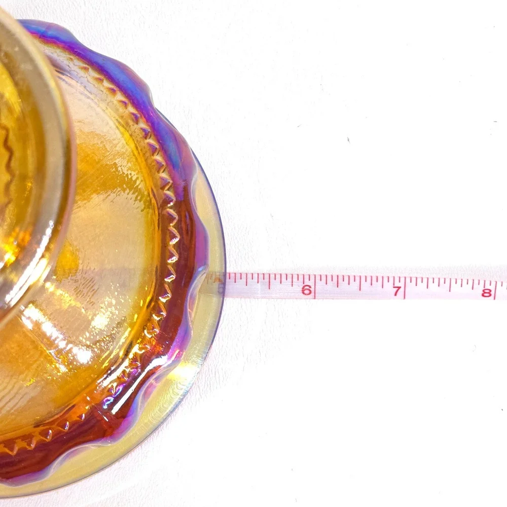 Amber Iridescent Glass Compote‎ Pedestal Dish Vintage Carnival Style Candy Bowl